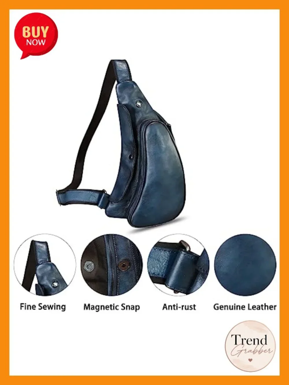 Genuine Leather Sling Bag Retro Crossbody Backpack Handmade Chest Purse Daypack